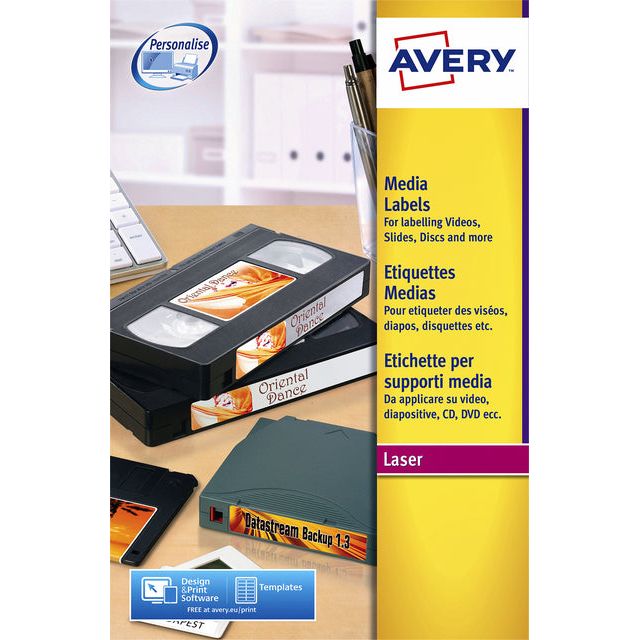 Avery - Etikett L7666-25 70 x 52 mm für 3,5 -Zoll -Scheiben 250 Stücke | 5 Stücke