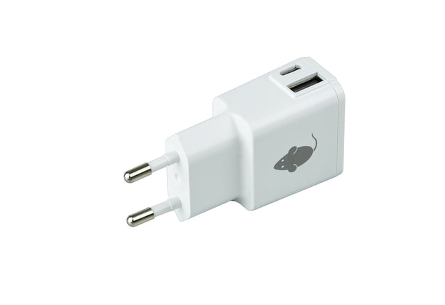 Green Mouse-Charger USB-C 1X et USB-A 1X 2.4A blanc | 5 pièces