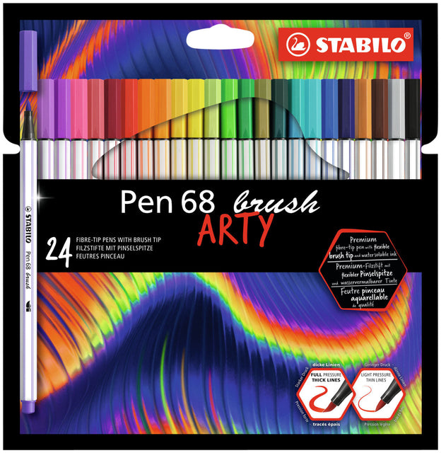 Stabilo - Pen 68 Brush Arty, boîtier de 24 pièces, assorti