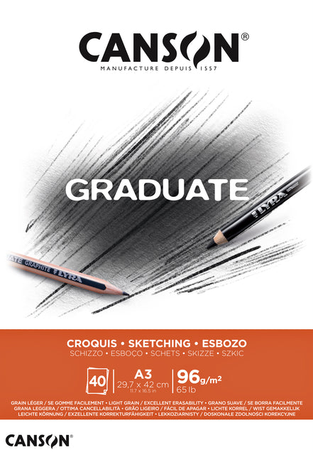 Canson - Graduate de croquis Croquis A3 96gr 40vel | 5 pièces