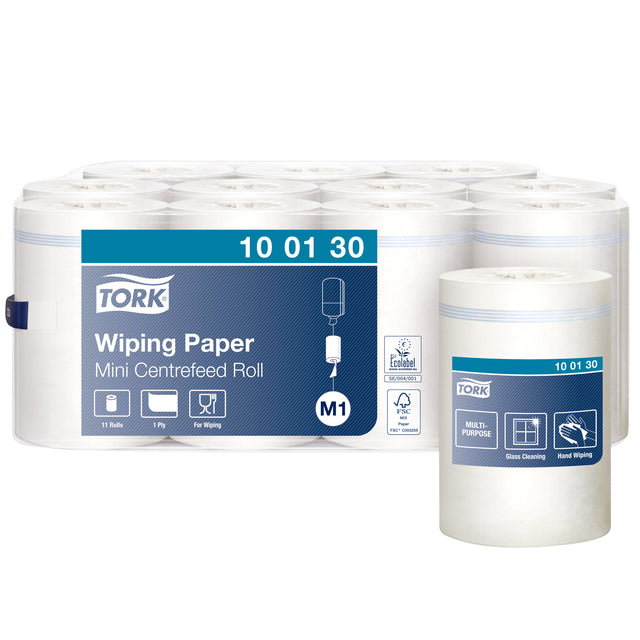 Tork - Poetspapier wiping mini rol m1 1 laags centerfeed wit 100130