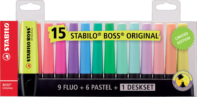 Stabilo - Boss Original Cont -Markierung Stelch, Schreibtisch von 15 Teilen in verschiedenen Farben