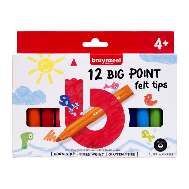 Bruynzeel - Kids Felt -Tip stylos gros point, ensemble de 12 pièces, assorti