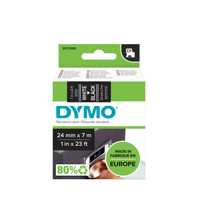 Dymo - Labele 53721 D1 721010 24 mmx7m blanc sur noir | 5 pièces