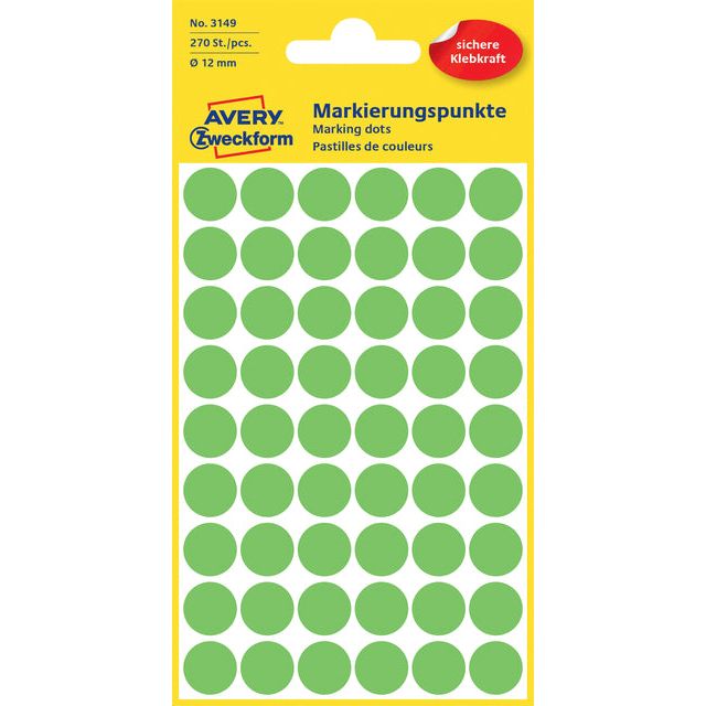 Avery Zweckform - Etiket az 3149 rond 12mm gn 270 stuks