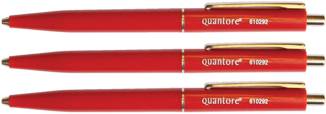 Bouton poussoir Quantore - Ballpen avec clip métallique Medium rouge | 50 pièces