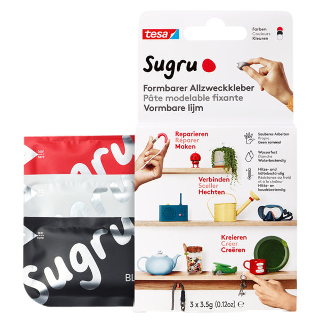 Tesa - Kneedbare lijm sugru 3pak zwart wit rood | 10 stuks