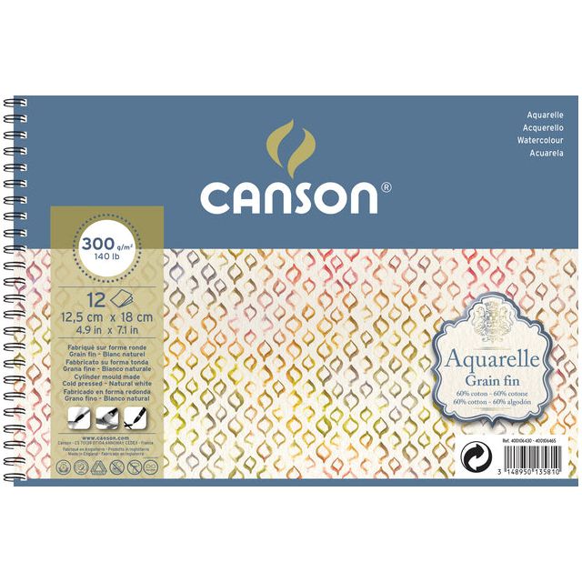 Canson - Aquarelblok  125x18ocm 12v 300gr fijn spir