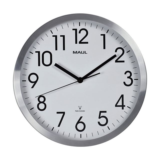 Maul - Wanduhr, Radio, abgesteuert, Durchmesser 30,5 x 4,5 cm, Aluminiumrahmen