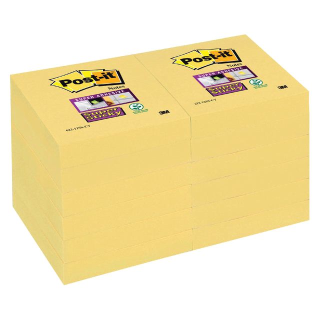 Mémo Block 3M Post-it 622 Super Sticky 47.6x47.6 mm jaune