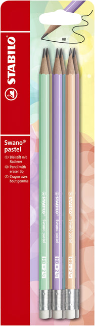 STABILO - Swano pastel potlood, HB, met gom, blister van 6 stuks in geassorteerde kleuren