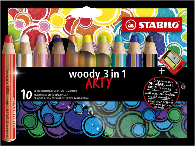 Stabilo-gefärbte Stifte Woody 880/10-1-20 Penny von 10 Farben mit einem Bleistiftschild | 5 Stücke