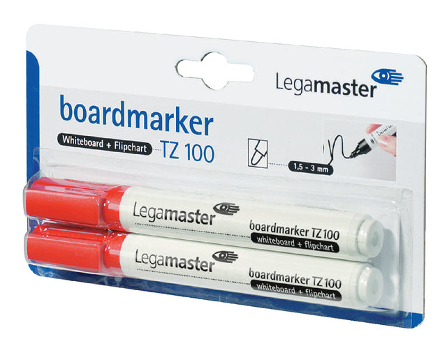 Legamaster -Filz -Tip Pen TZ100 Whiteboard Red rot 1,5-3mm 2S | 10 Stücke