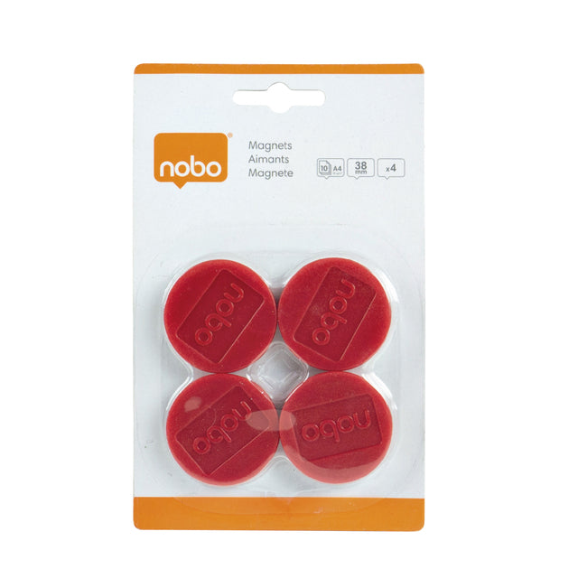 Nobo - magneten, 38 mm, rood, blister van 4 stuks