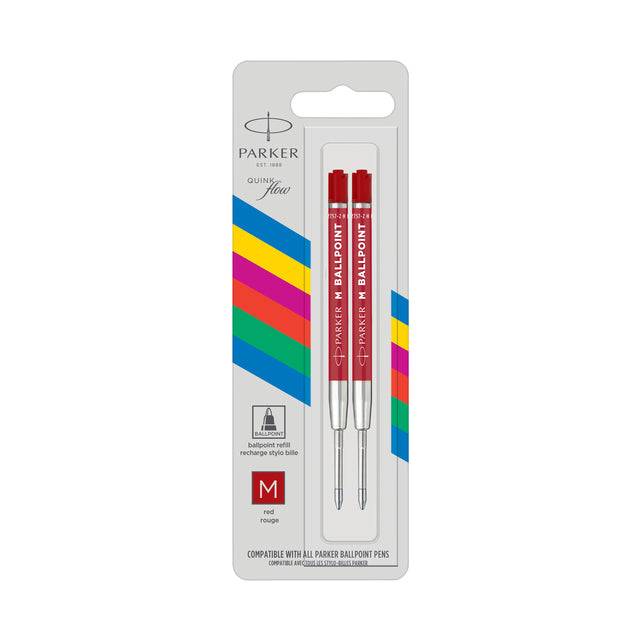 Parker - Eco vulling voor balpen, medium, rood, blister van 2 stuks