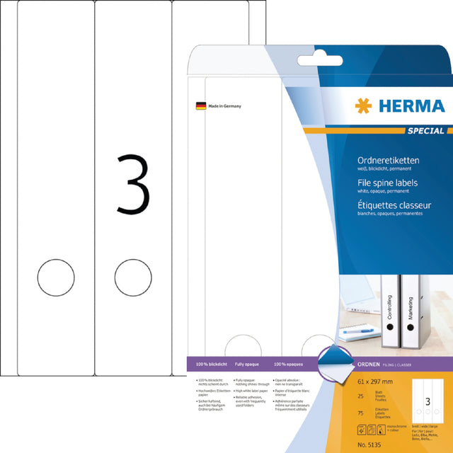 Herma - Teppichetikett 5135 breit/ lang 61 x 297 mm selbstadhäsives Weiß