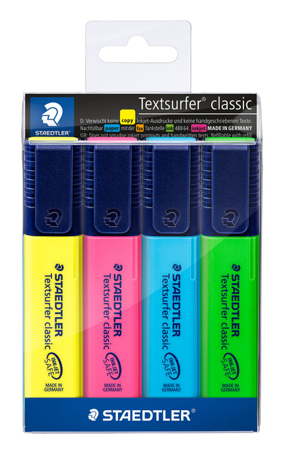 Staedtler - Markierungsmarker -Texten klassisch, 4 -Stück -Hülle: Gelb, Rosa, Blau und Grün