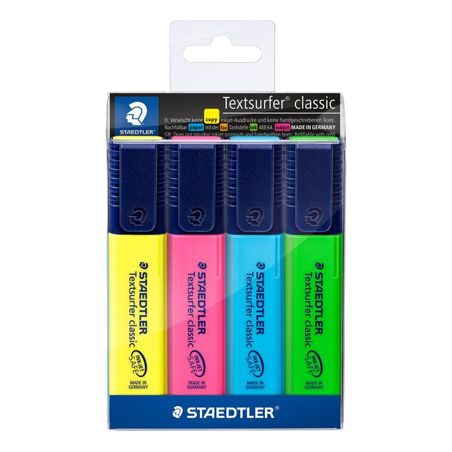 Staedtler - Marking Marker Textsurfer Classic, 4 pièces Case: Jaune, rose, bleu et vert