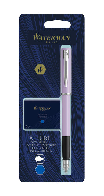 Waterman - Fountain Pen Allure Tel Fine Point, einschließlich 6 Tintenmuster, auf Blister