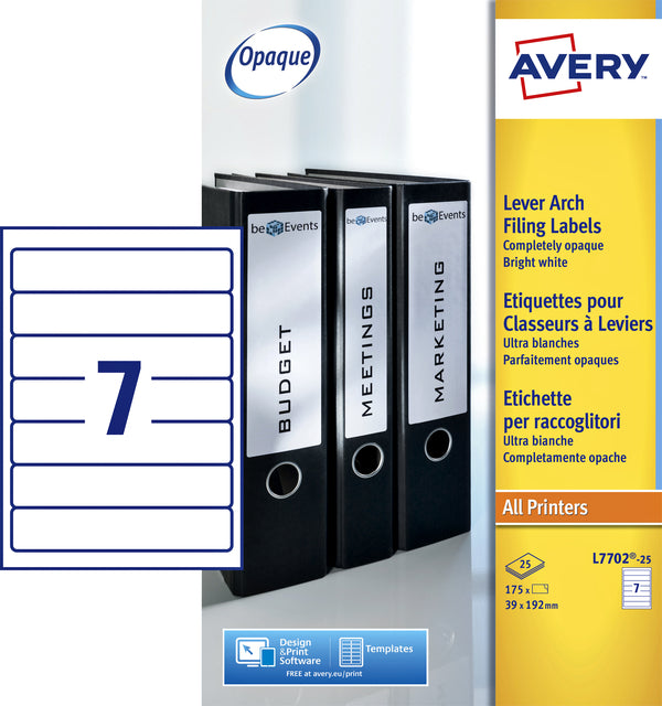 Avery - Rugetiket avery smal 39x192mm zelfklevend wit | 5 stuks