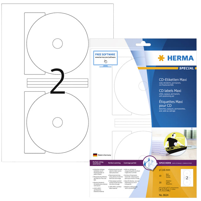 HERMA - Etiket herma 8624 cd 116mm wit opaqua 20 stuks