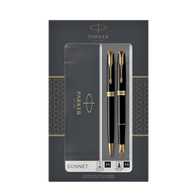 Parker - Kugelschreiber und Brunnenstift Sonnet Black Lack GT Medium