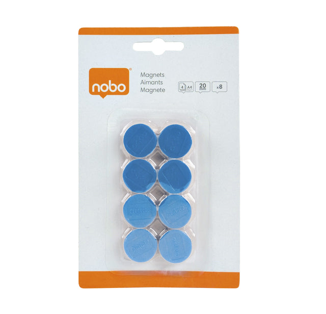 Nobo - aimants, 20 mm, bleu, cloque de 8 pièces