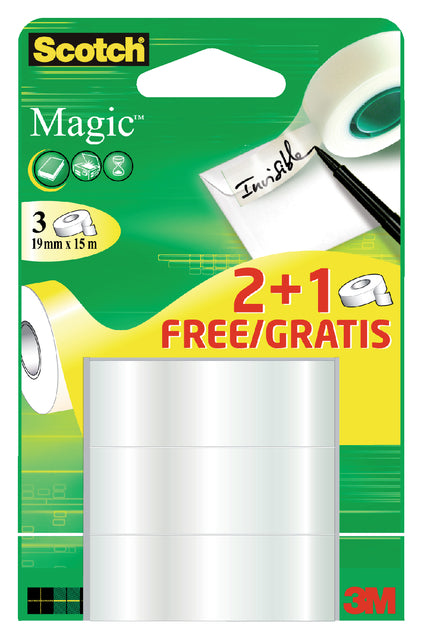 Scotch - Tape Adhesive Magic 19mmx15m 2 + 1 gratuit invisible | 24 pièces