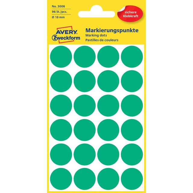 Avery Zweckform - Ronde etiketten diameter 18 mm, groen, 96 stuks