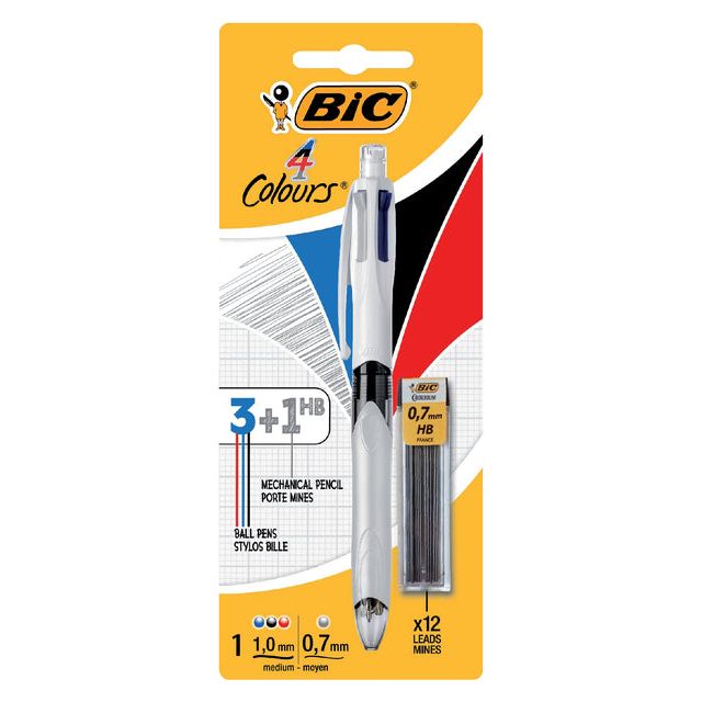 Bic - Balpen bic 3kleuren + vulpotl hb 0.7mm m wit