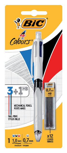 Bic - Balpen bic 3kleuren + vulpotl hb 0.7mm m wit