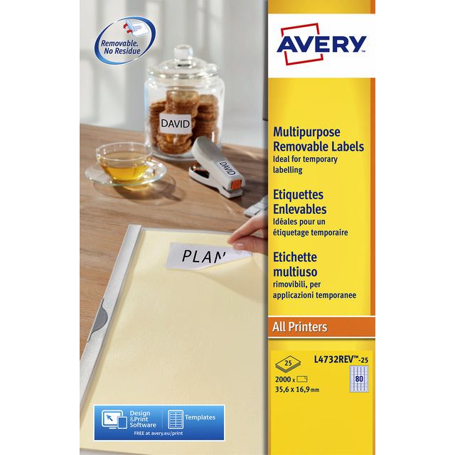 Avery - Label L4732Rev -25 35.6x16.9 mm White Rovable 2000 Pièce | 5 pièces