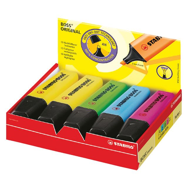 STABILO - BOSS ORIGINAL markeerstift, doos van 10 stuks in geassorteerde kleuren