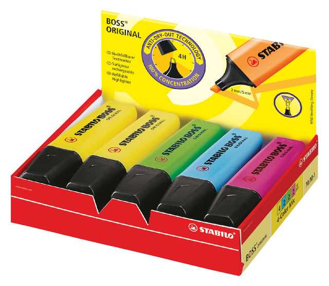 STABILO - BOSS ORIGINAL markeerstift, doos van 10 stuks in geassorteerde kleuren