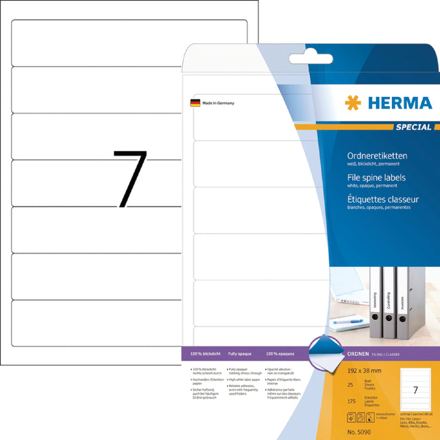 HERMA - Rugetiket herma 5090 smal 38x192mm zelfklevend wit | 32 stuks