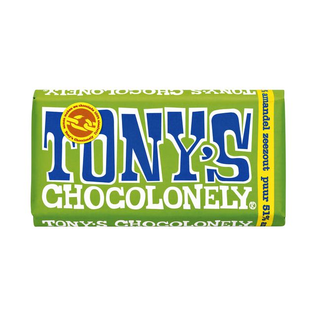 Tony's Chocolonely - Barne de chocolat 180gr Pure Pure amander Sea Salt | 15 pièces