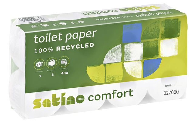 Satino par wepa - Papier de toilette Confort Satino 2 -layer 400vel White 8 Rolls