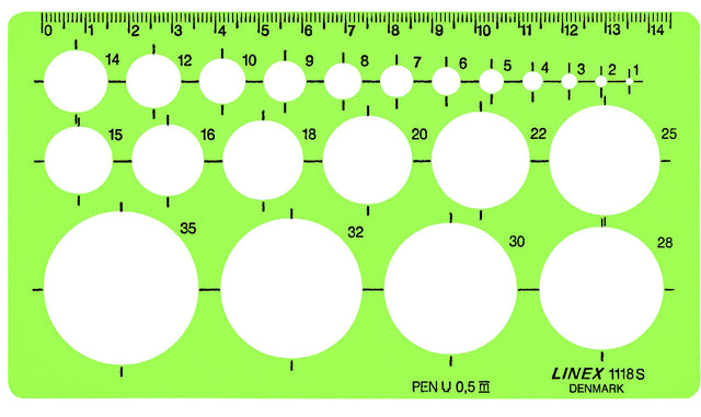 Linex - Vorlage 1118S 22 Kreise 1-35 mm mit Tintenfüßen