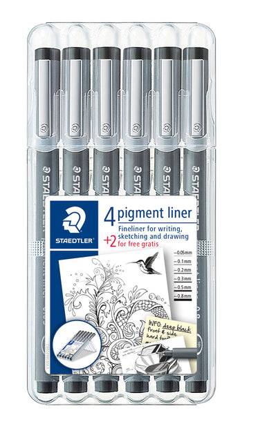 Staedtler - pigment liner fineliner, point rond, diverses largeurs d'écriture, 4 + 2 centime