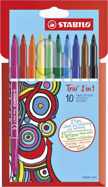 Stabilo - Felt -Tip Trio 2 dans 1 cas de 10 couleurs