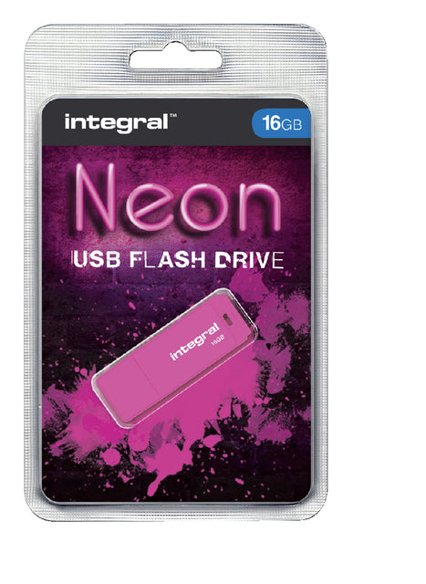 Intégrale - Stick USB 2,0 néon, 16 Go, rose