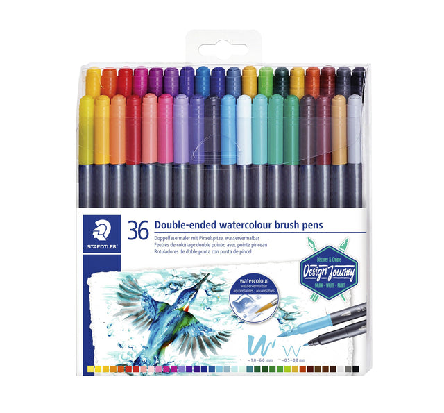 Staedtler - Duo BrushPen Aquarel, boîte de 36 pièces en couleurs assorties