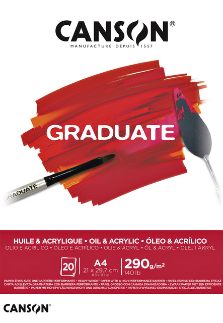 Canson - Graduate de bloc acrylique de pétrole A4 290gr 20vel | 5 pièces