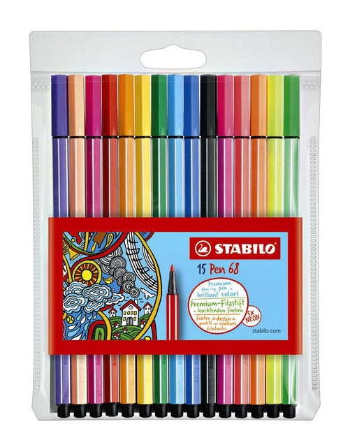 Stabilo - Felt -tip Pen 68 Penny à 10 + 5 couleurs néon | 10 pièces