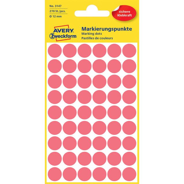 Avery Zweckform - Etiket az 3147 rond 12mm lichtrood 270 stuks