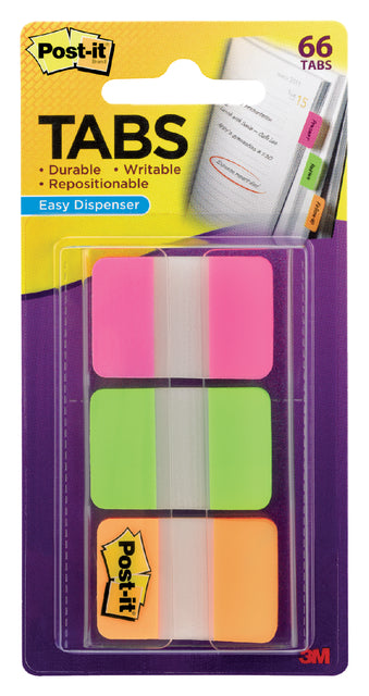 Post -it - Index stark, ft 25,4 x 38 mm, 3 Farben (rosa, grün und orange), 22 Laschen pro Farbe