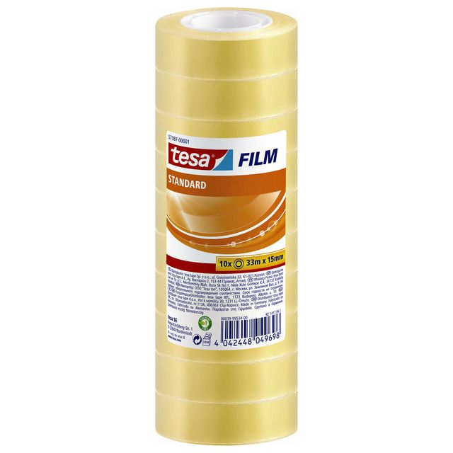 TESA - Film de bande d'emballage standard 15 mmx33m retrait 10 rouleaux