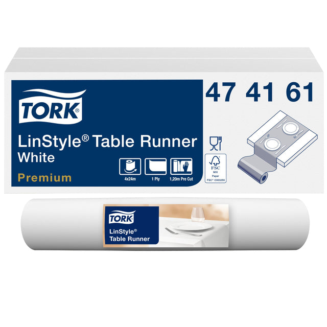 Tork - Tischläufer Linstyle® Langlebig 1 Schicht 120 x 40 cm Weiß 474161