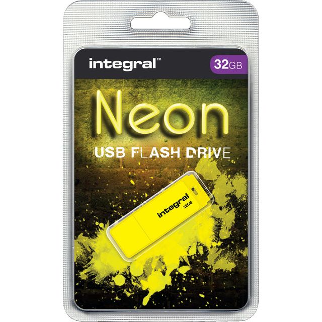 Integral - Neon USB 2.0 Stick, 32 GB, Geel