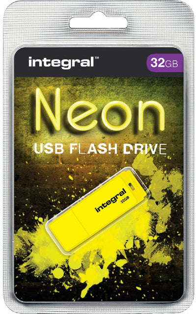 Integral - Neon USB 2.0 Stick, 32 GB, Geel